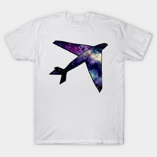 Watercolor Outer Space and Airplane T-Shirt